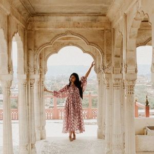 NWT Daughters of India Kyra Midi dress Medium Saffron Red